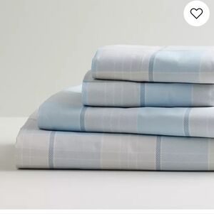 NWT Full Size Cuddl Duds Light Blue Plaid Bedding Set, 4pc